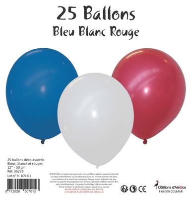 CDA - 25 ballons bleu, blanc,rouge12'' (30 cm)