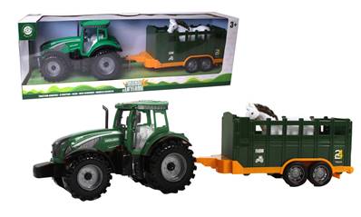 MGM - Tracteur vert 44 cm a friction avec remorque et animal - apd 3 ans - 46.5x11.5x15 cm