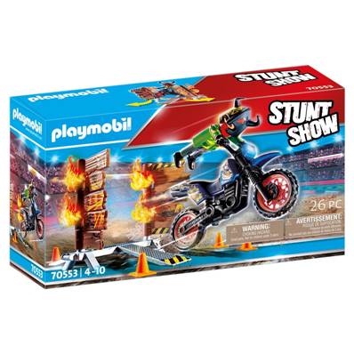 PLAYMOBIL - Stuntshow pilote moto +mur feu