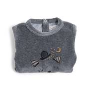 MOULIN ROTY - Pyjama 6m velours gris chiné tête chat les moustaches