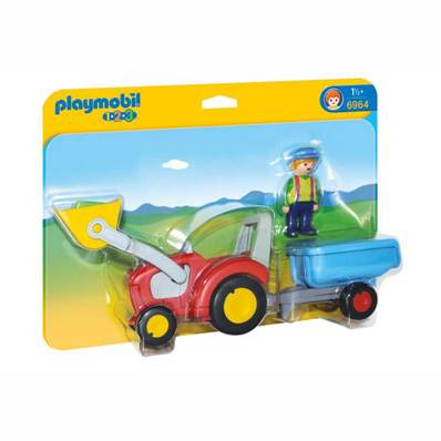 PLAYMOBIL - Fermier + tracteur +remorque 1 2 3 pll6964