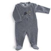 MOULIN ROTY - Pyjama 6m velours gris chiné tête chat les moustaches