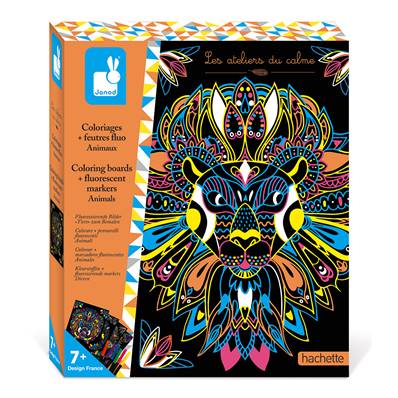 JANOD - Coloriages + feutres fluo animaux